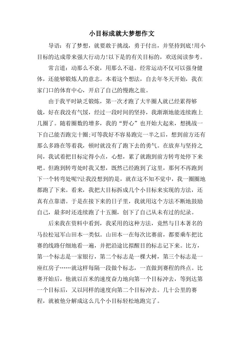 小目标成就大梦想作文