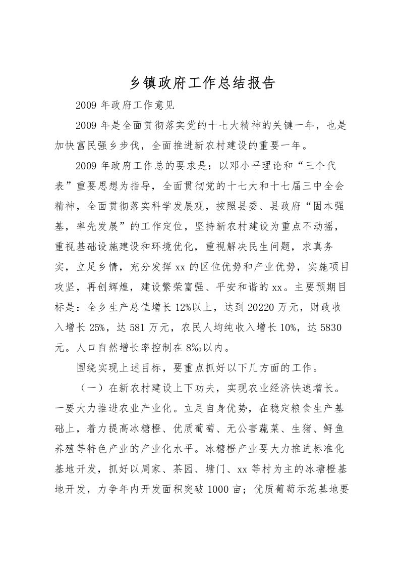 2022乡镇政府工作总结报告