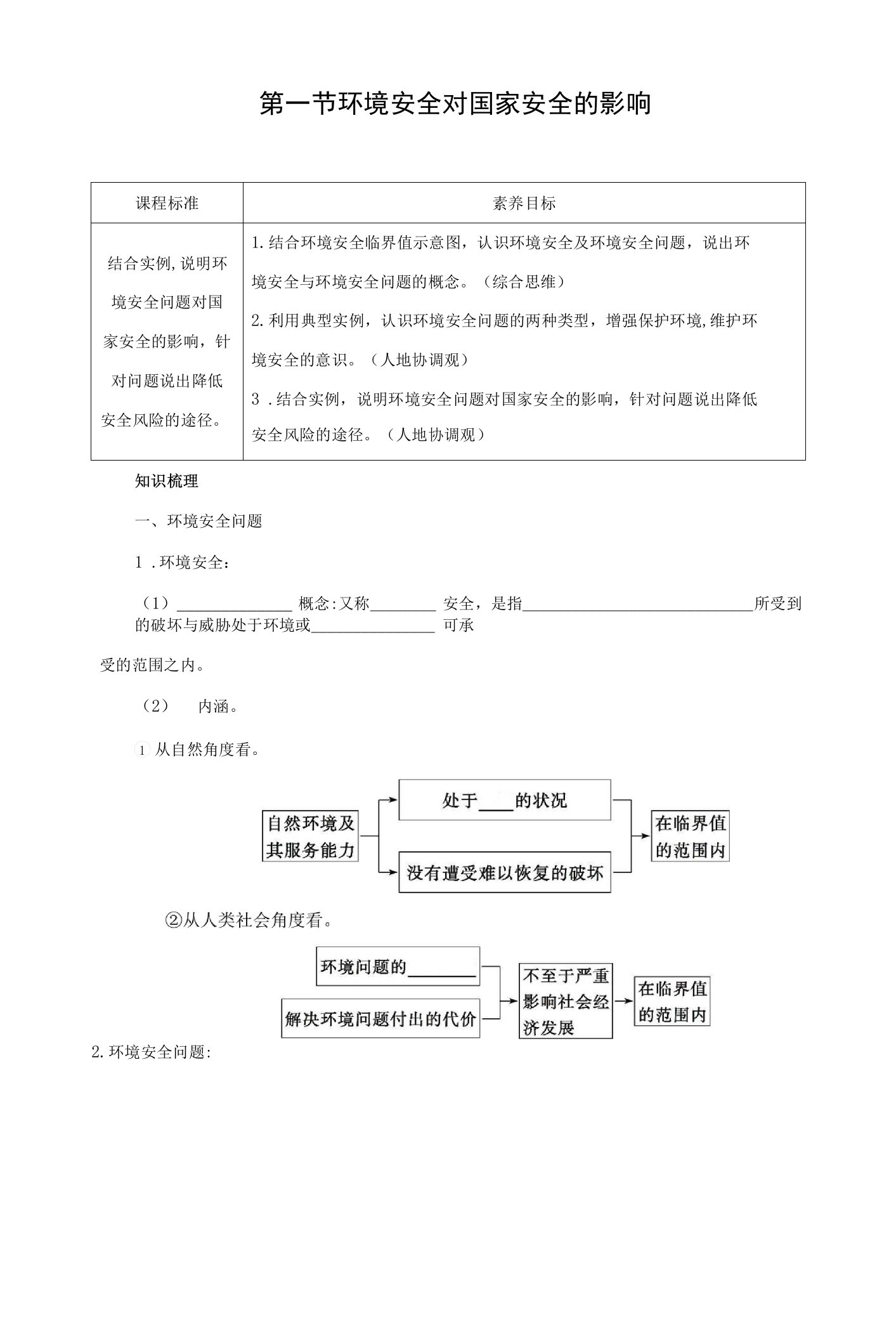 人教版(新教材)高中地理选择性必修3学案1：3-1环境安全对国家安全的影响学案