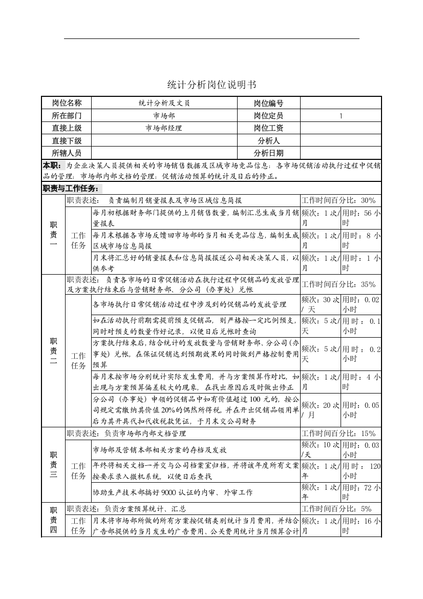 统计分析岗位说明书