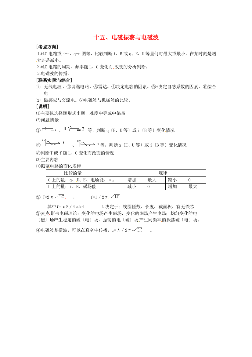 （高中物理）十五电磁振荡与电磁波