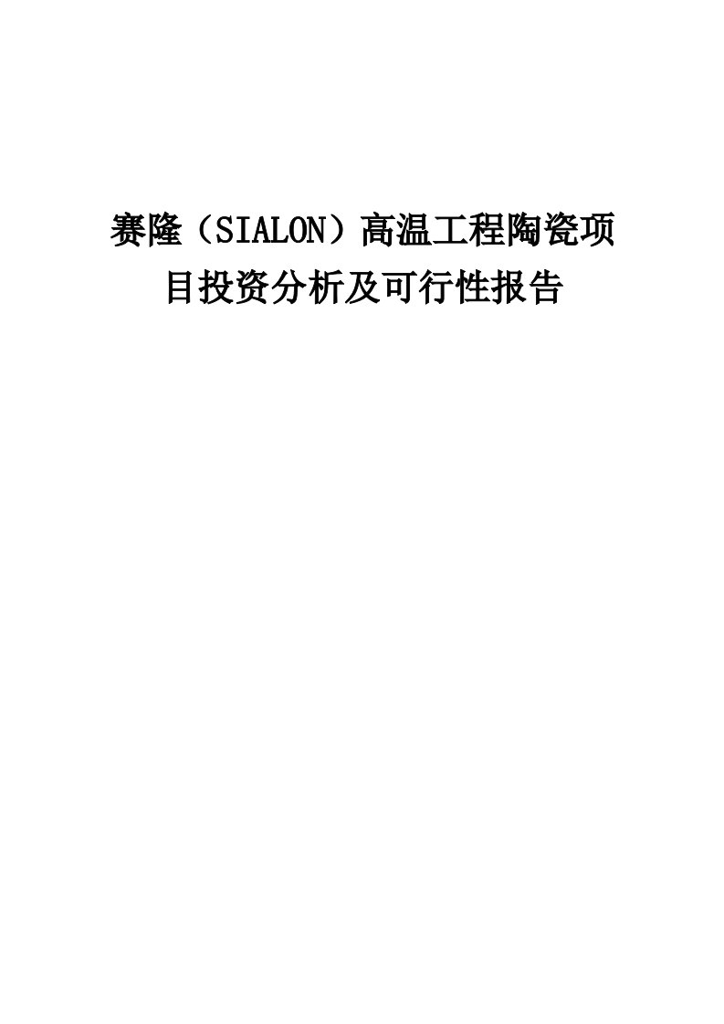 2024年赛隆（SIALON）高温工程陶瓷项目投资分析及可行性报告