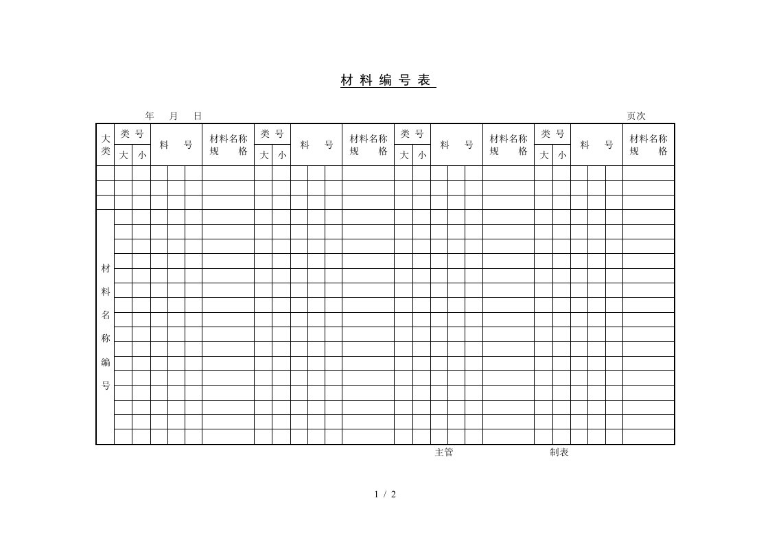 材料资料及编号表