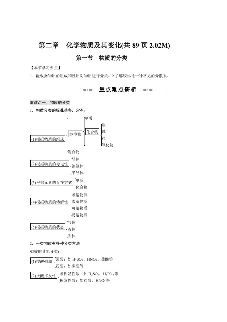 第二章《化学物质及其变化》全套教学学案及章节测试