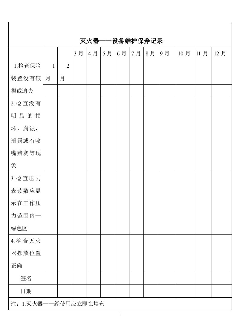 灭火器设备维护保养记录