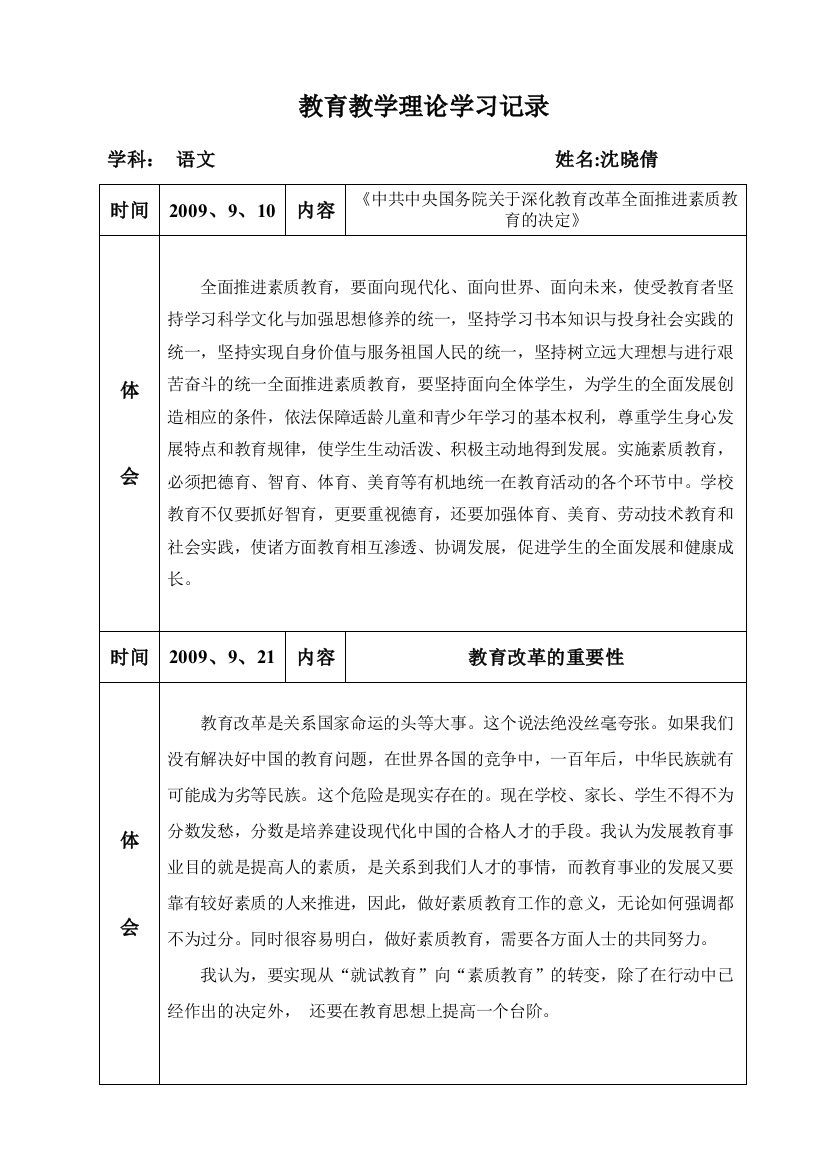 (完整word版)教育教学理论学习记录(word文档良心出品)