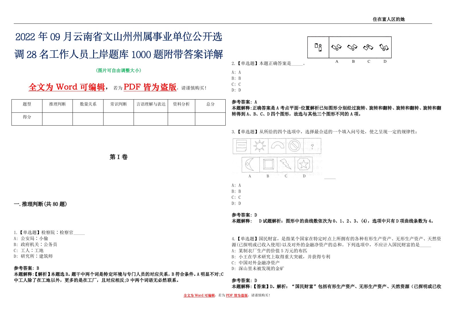 2022年09月云南省文山州州属事业单位公开选调28名工作人员上岸题库1000题附带答案详解