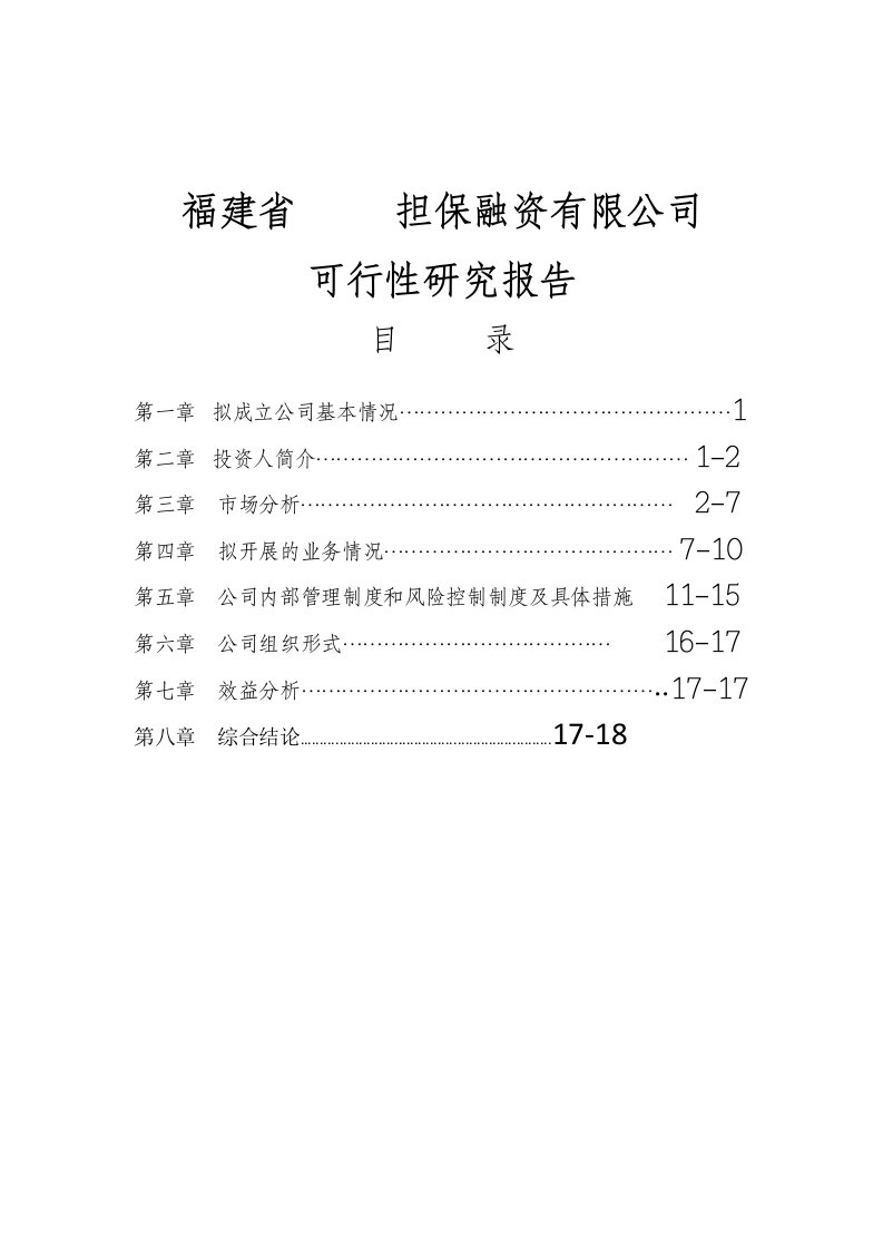 福建省融资担保有限公司可行性研究报告