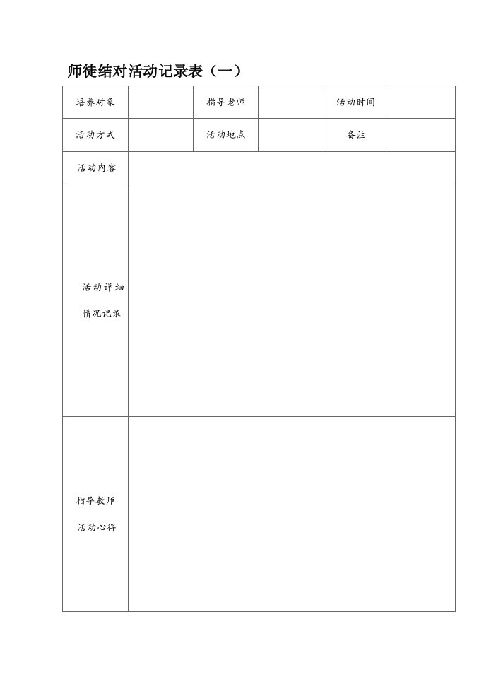 指导教师填师徒结对活动记录表