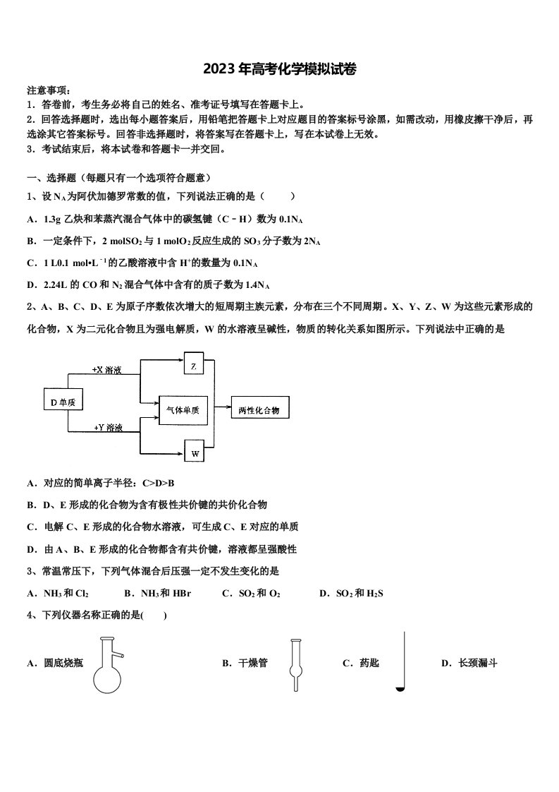 百校联盟2023届高三下学期一模考试化学试题含解析