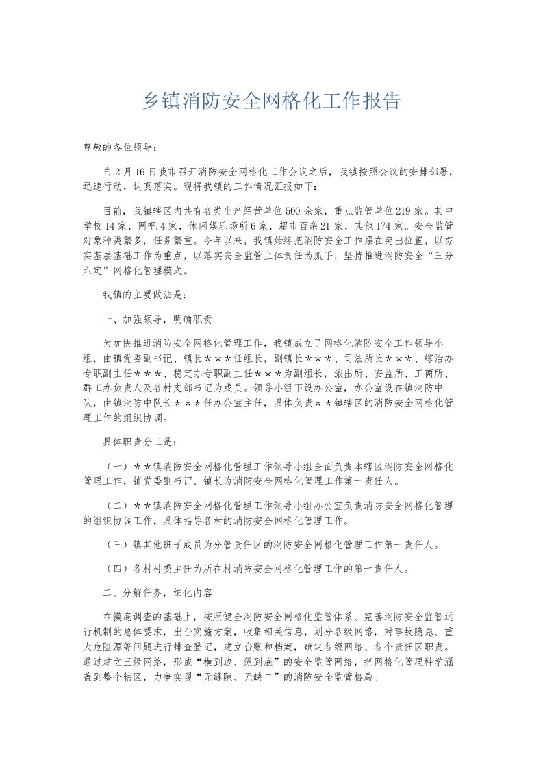 总结报告乡镇消防安全网格化工作报告