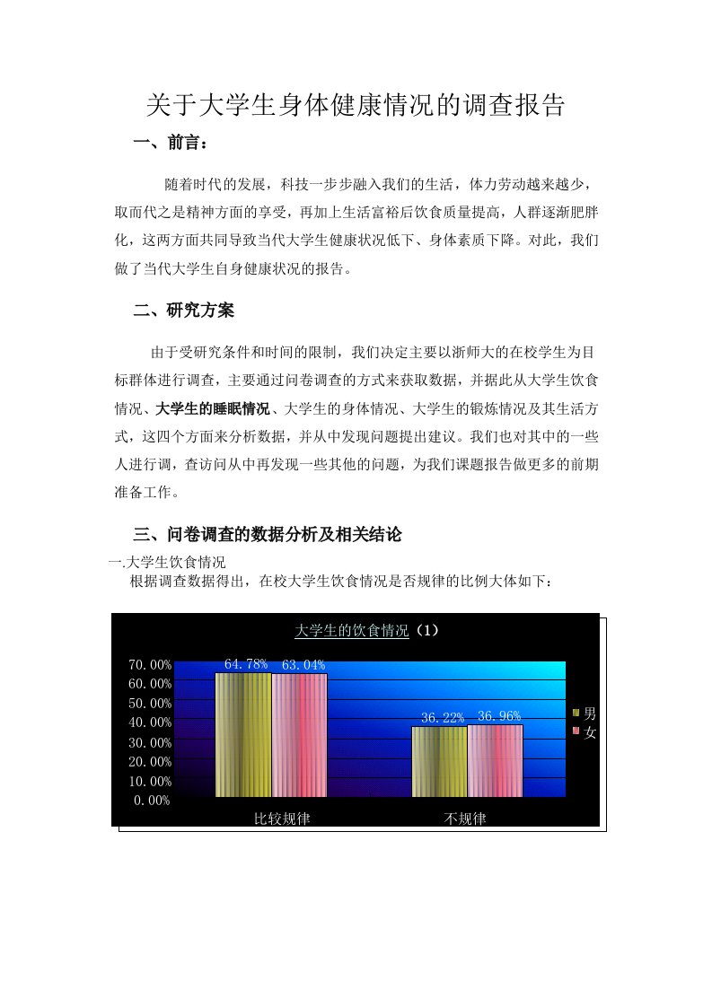 关于大学生身体健康状况的调查报告