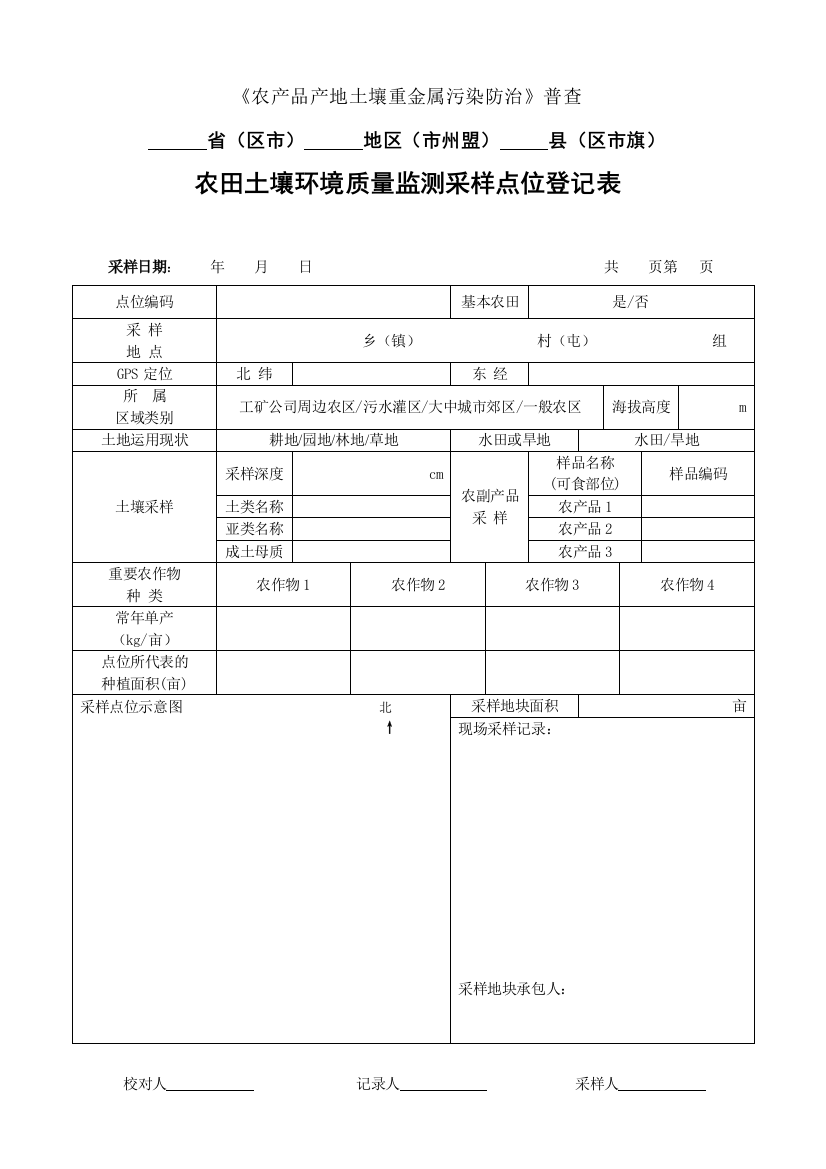 样品采集填写表格