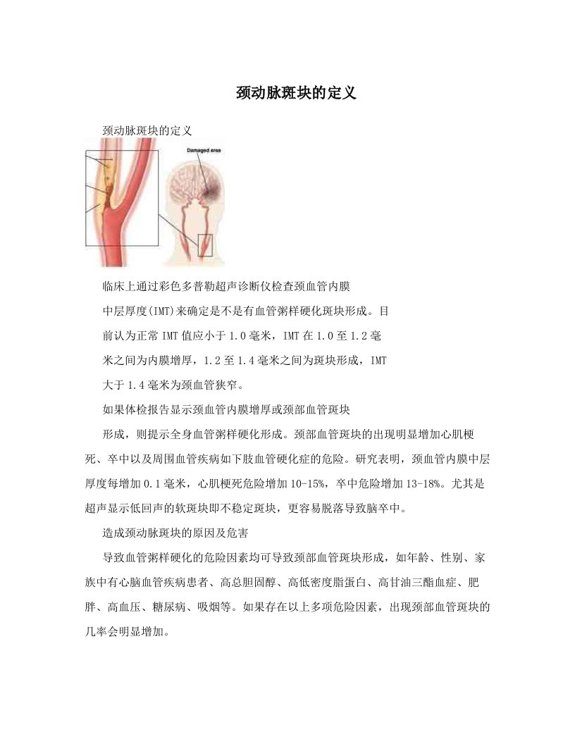 颈动脉斑块的定义