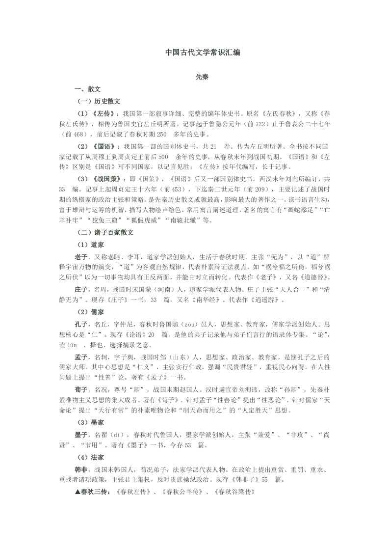 中国古代文学常识汇编