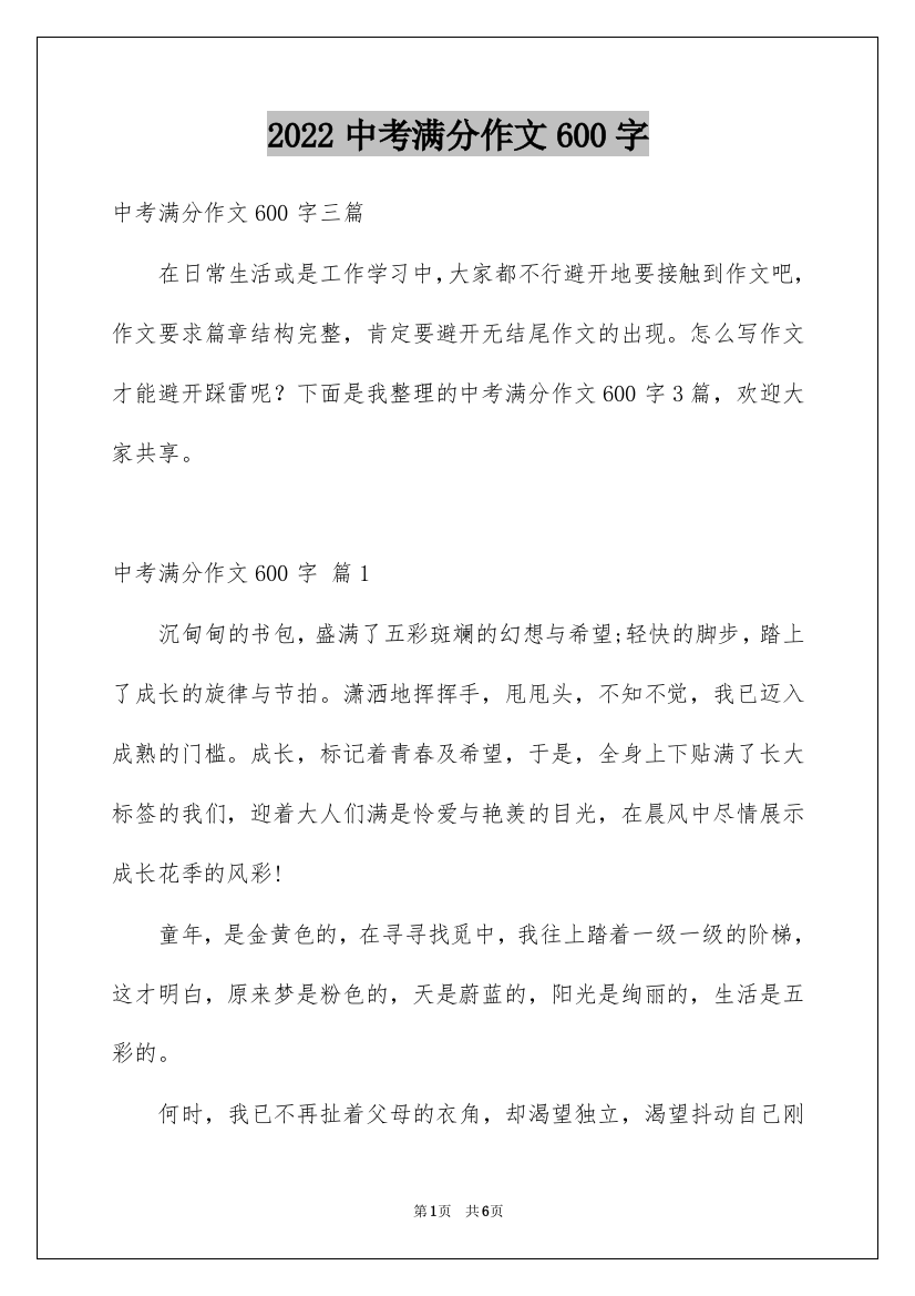 2022中考满分作文600字_111