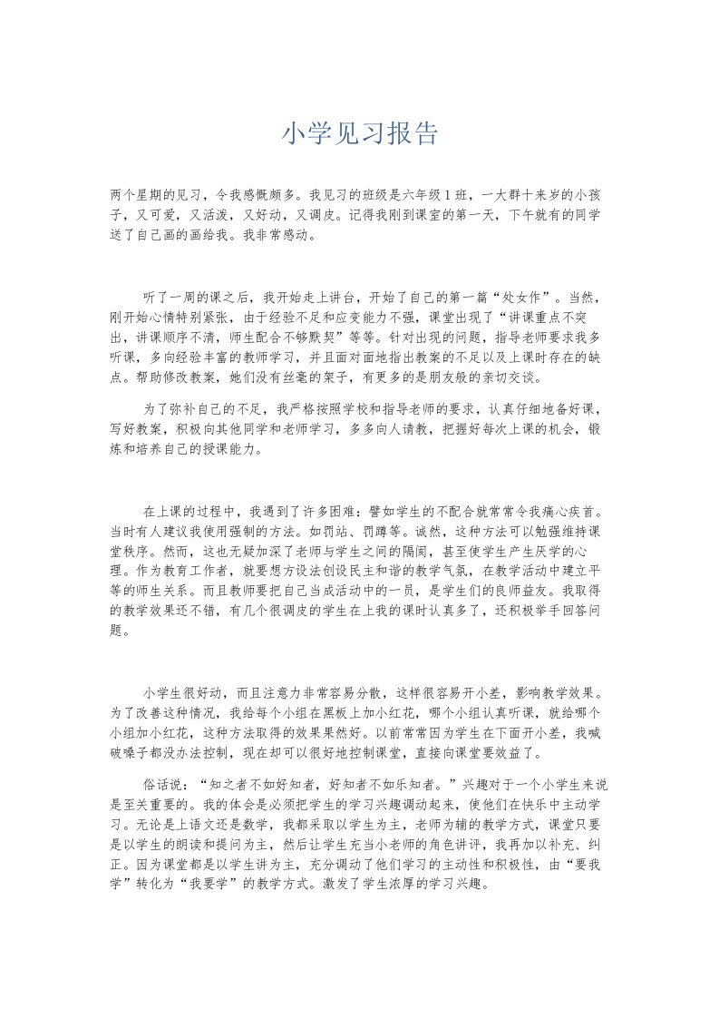 总结报告小学见习报告