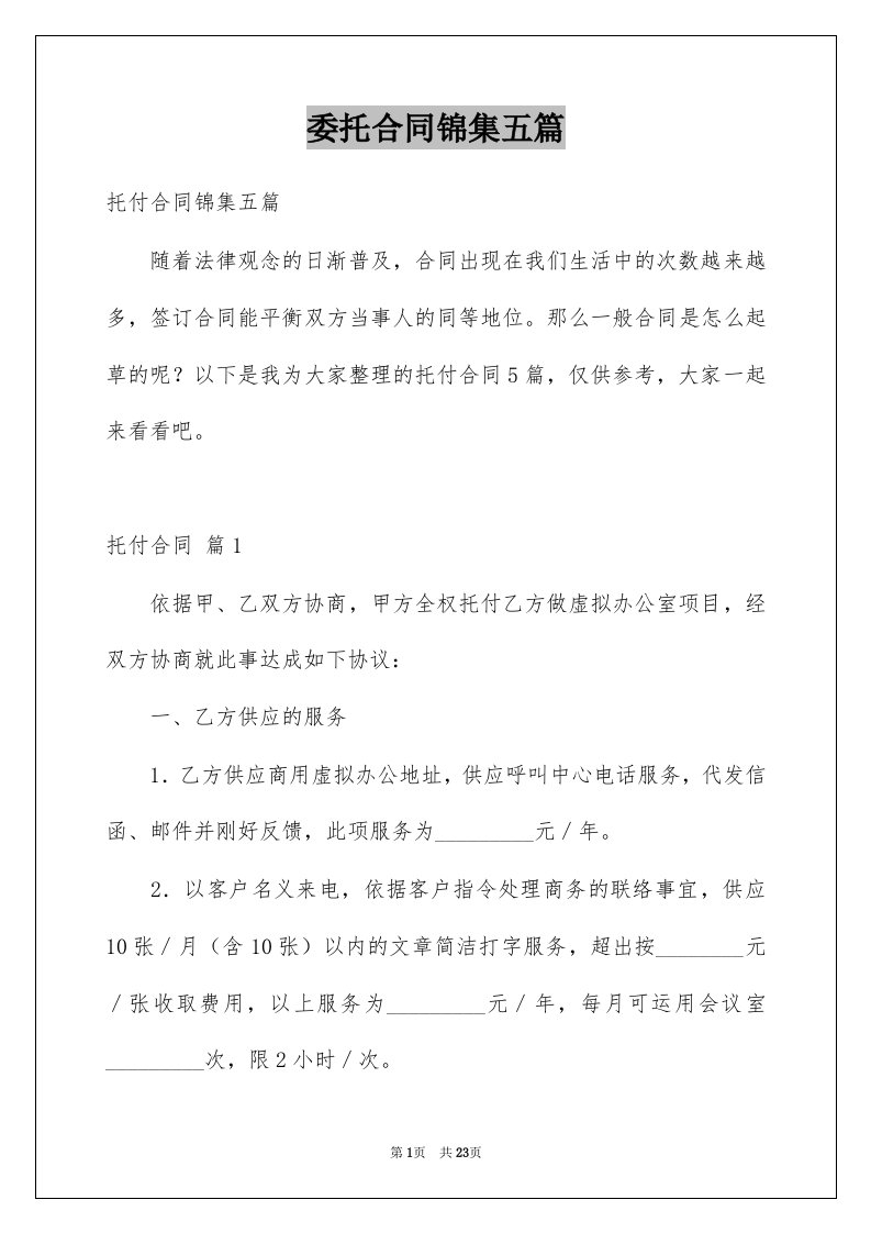 委托合同锦集五篇例文0