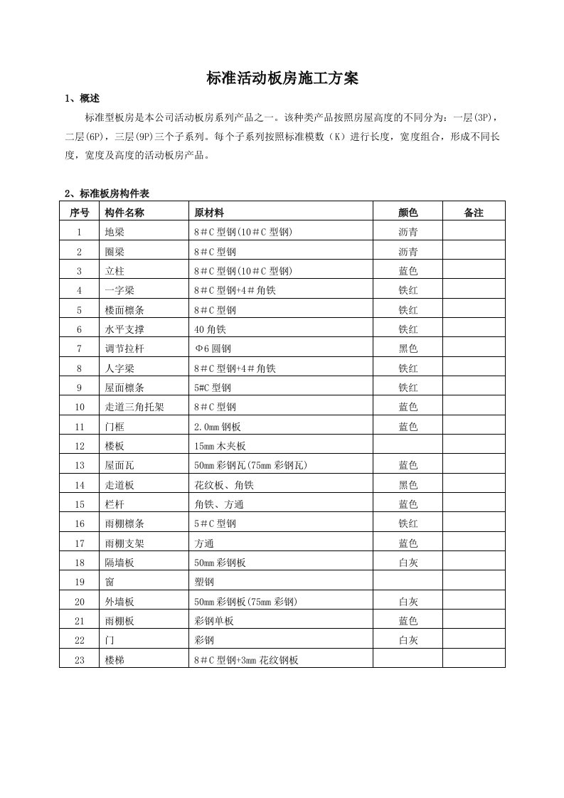 标准活动板房施工方案