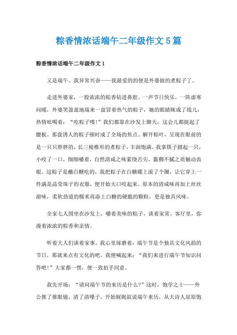 粽香情浓话端午二年级作文5篇