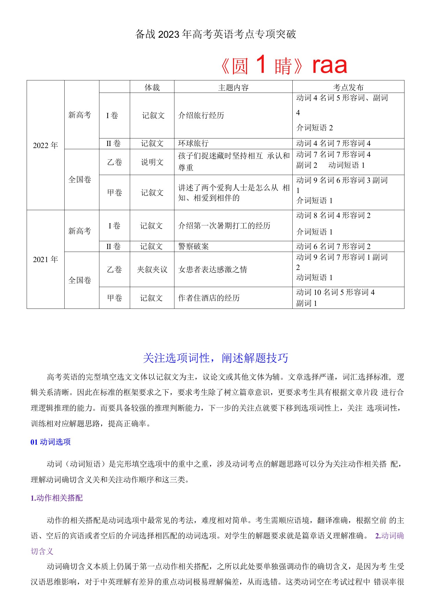 备战2023年高考英语考点专项突破专题三