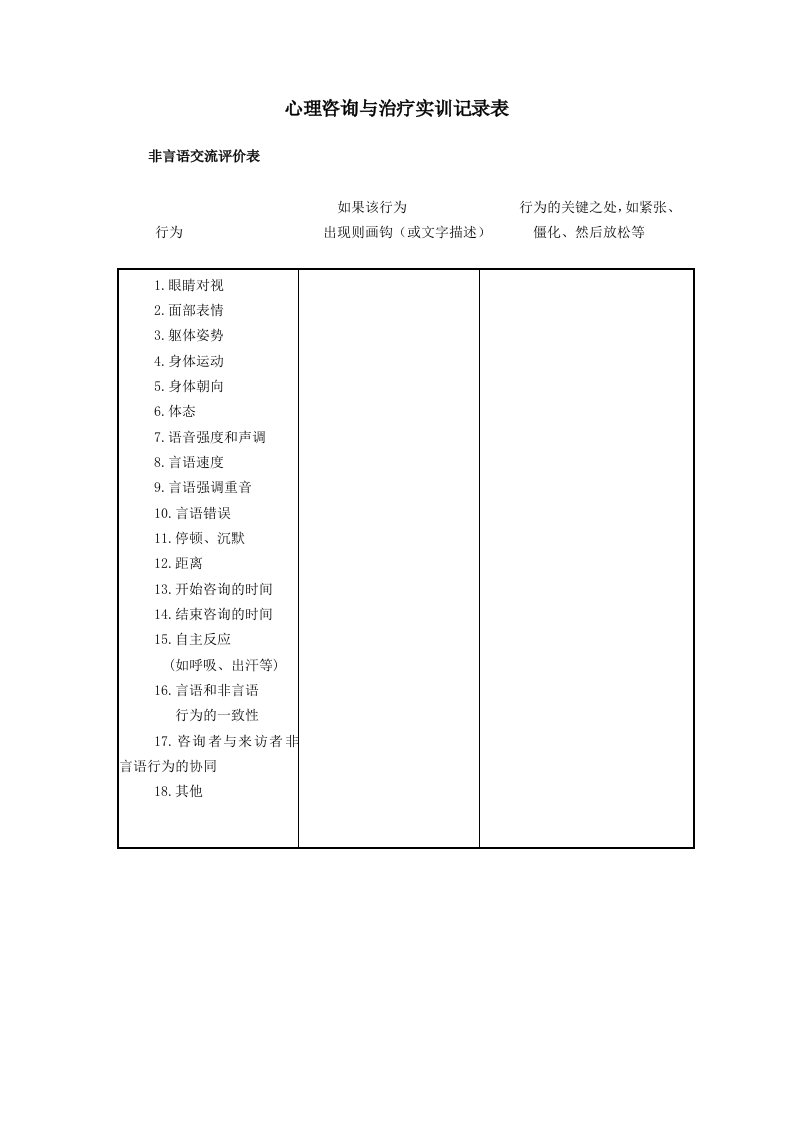 心理咨询与治疗实训记录表