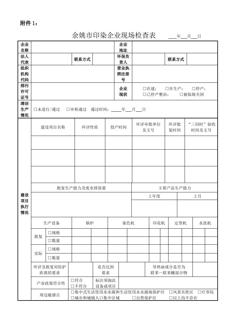 印染企业环保精细化管理现场检查表