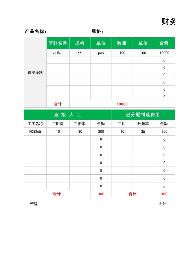 企业管理-10财务成本核算表