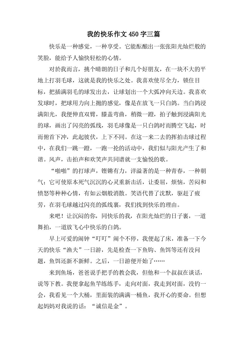 我的快乐作文450字三篇