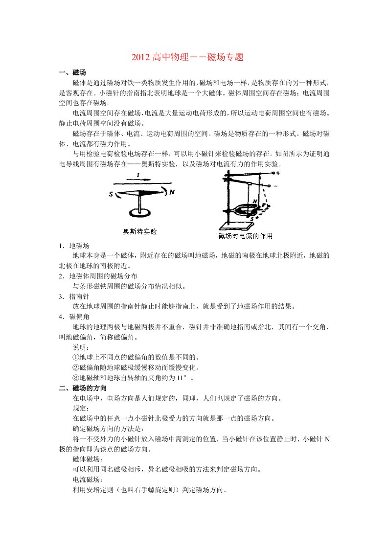 高中物理磁场部分知识点总结