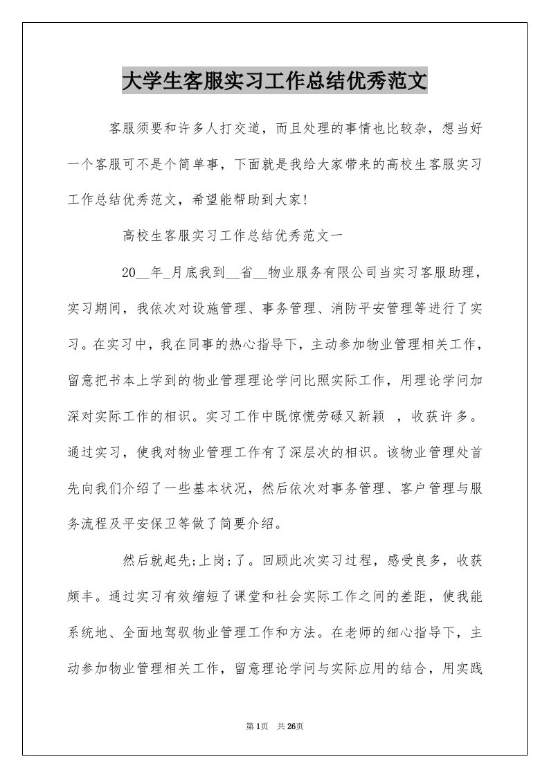 大学生客服实习工作总结优秀范文