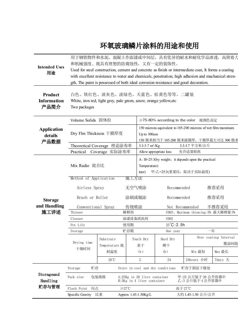 环氧玻璃鳞片涂料的用途和使用