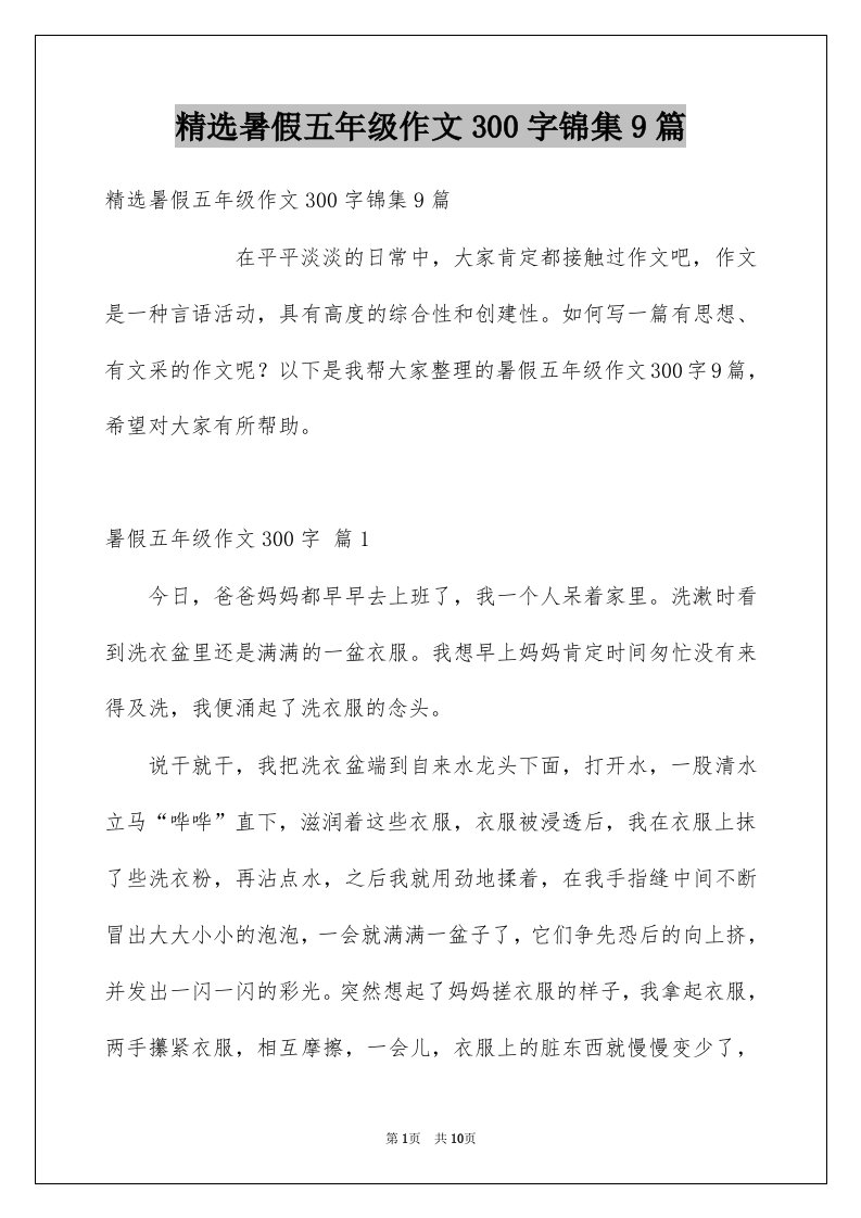 暑假五年级作文300字锦集9篇