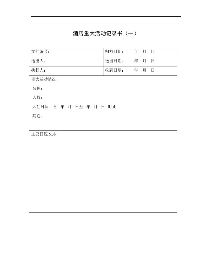 【管理精品】酒店重大活动记录表(一)(1)