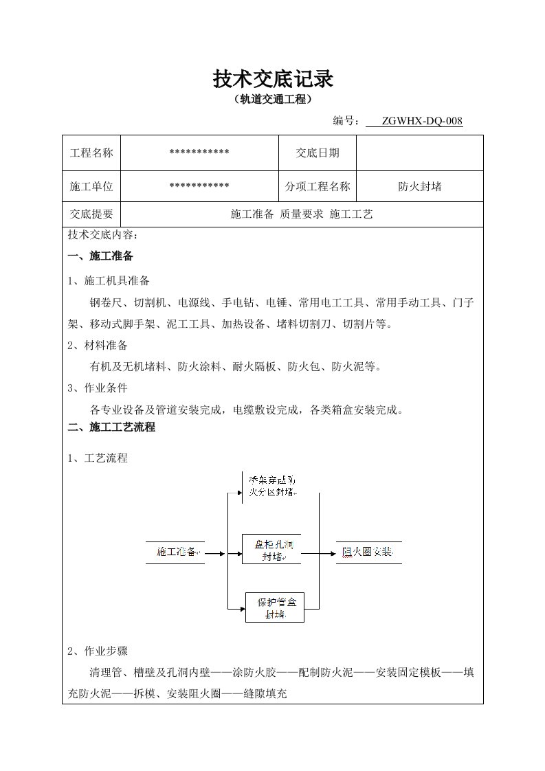 防火封堵技术交底