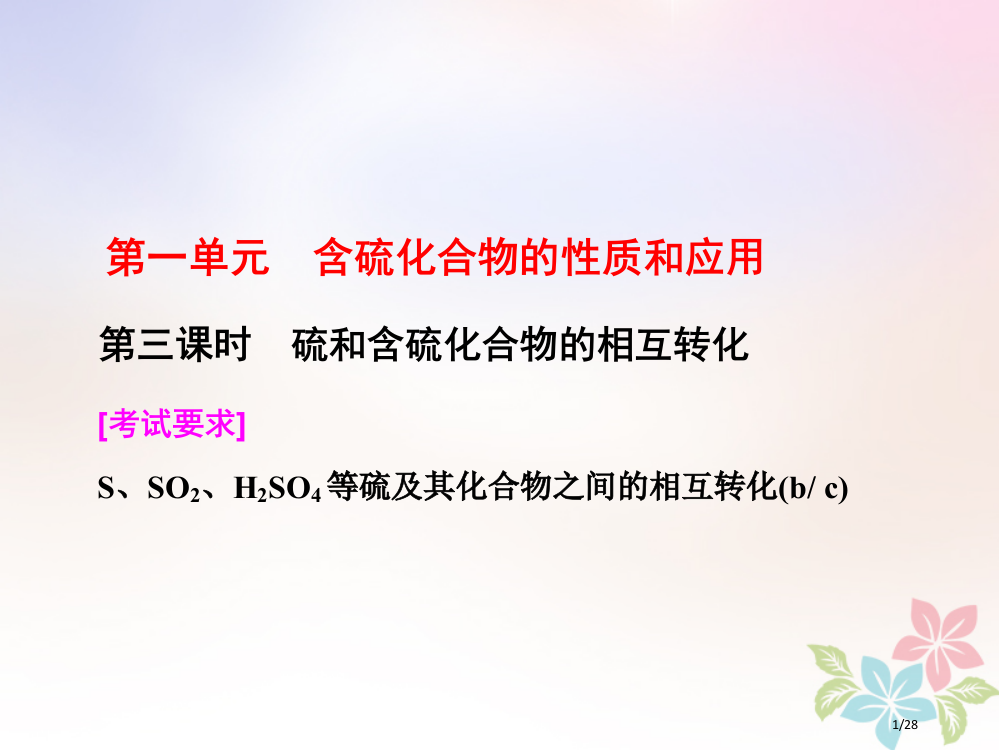 高中化学专题4硫氮和可持续发展第一单元第三课时硫和含硫化合物的相互转化省公开课一等奖新名师优质课获奖