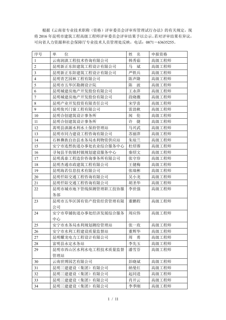 的有关规定现将年昆明市建筑工程高级工程师评审委