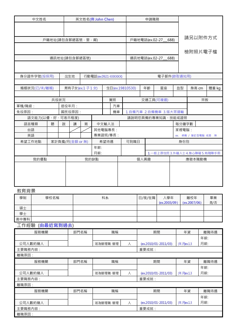 人事基本資料表