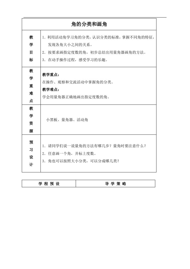 2017秋苏教版数学四年级上册8.3《角的分类和画角》