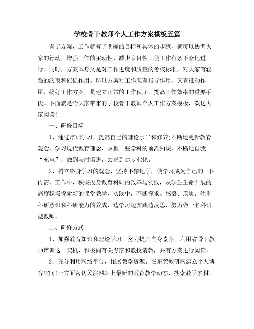 学校骨干教师个人工作计划模板五篇