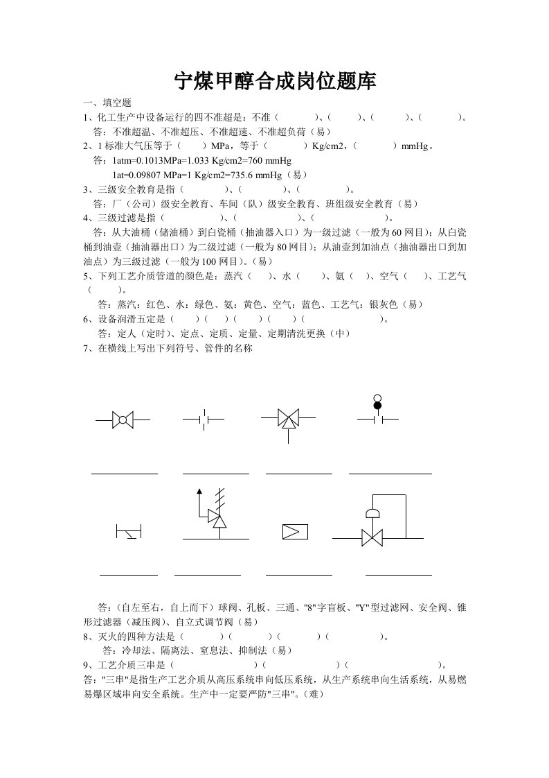 制甲醇合成车间题库