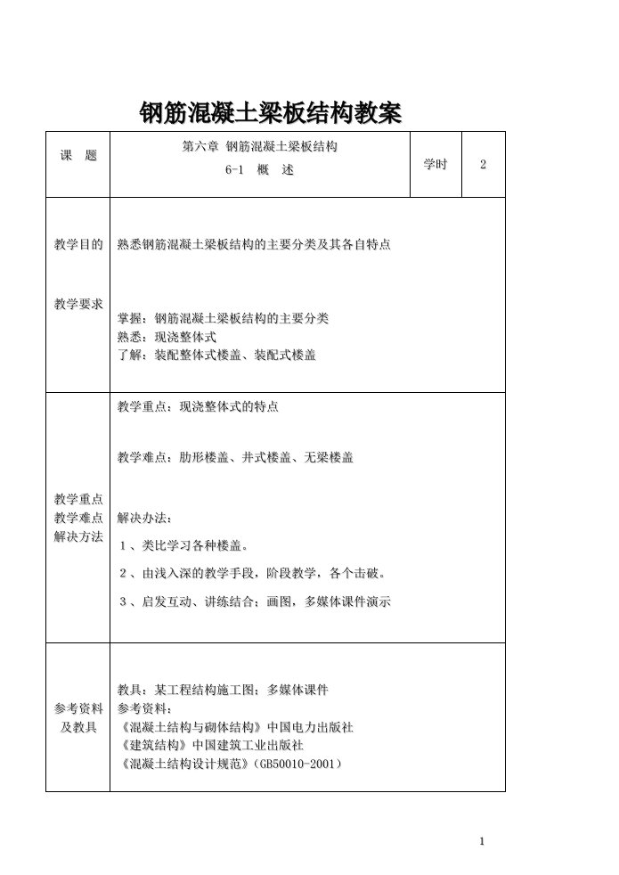 钢筋混凝土梁板结构教案