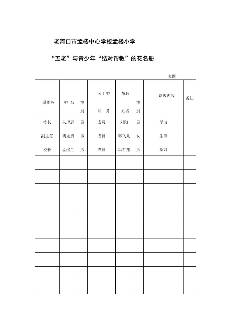 关工委五老名册