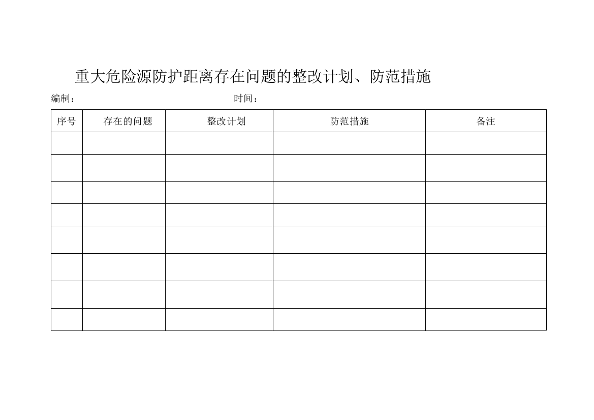 重大危险源防护距离存在问题的整改计划、防范措施