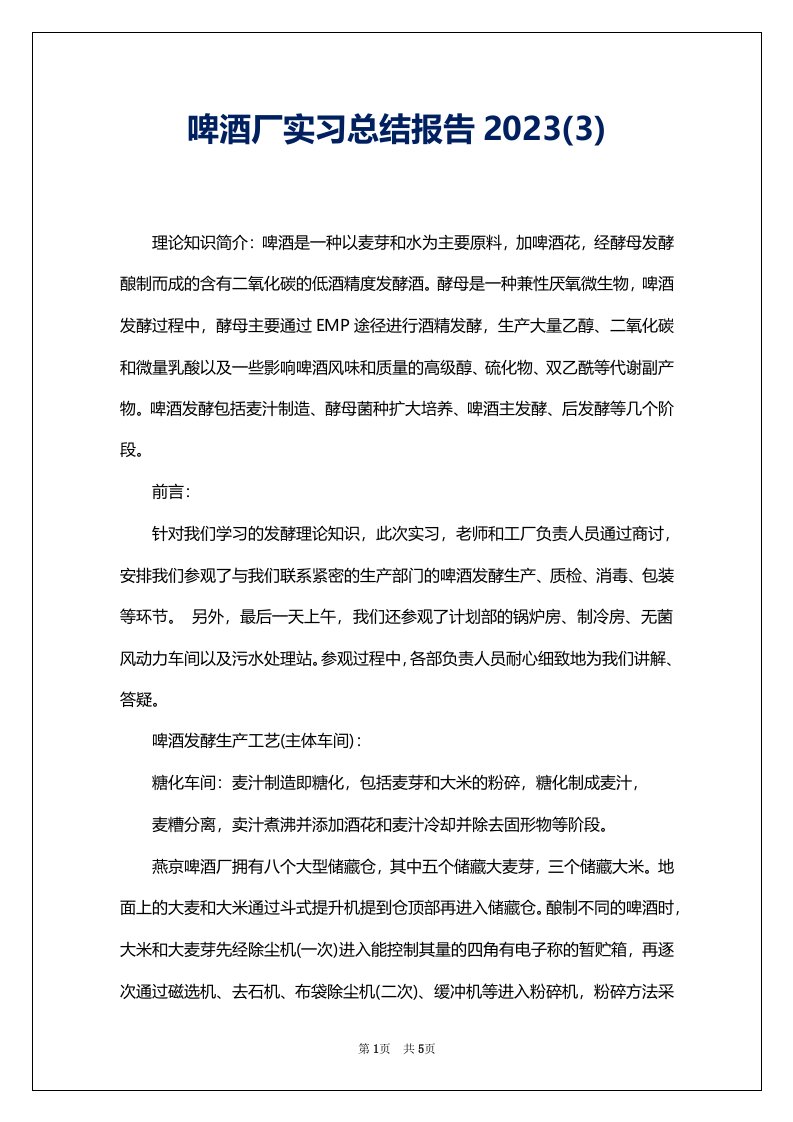 啤酒厂实习总结报告2023(3)