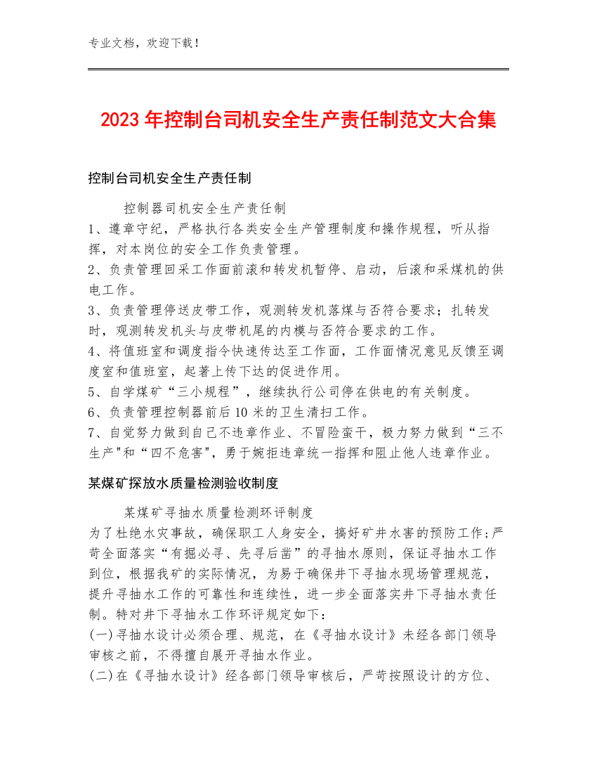 2023年控制台司机安全生产责任制范文大合集