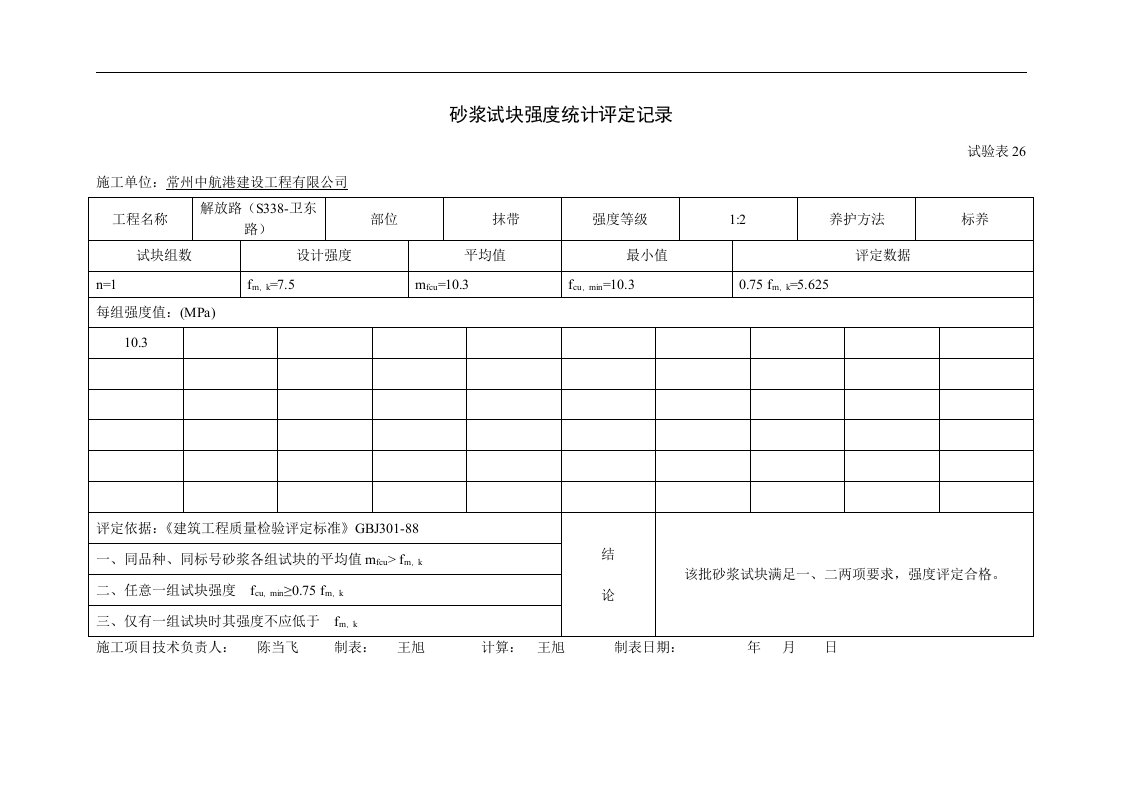 砂浆试块评定