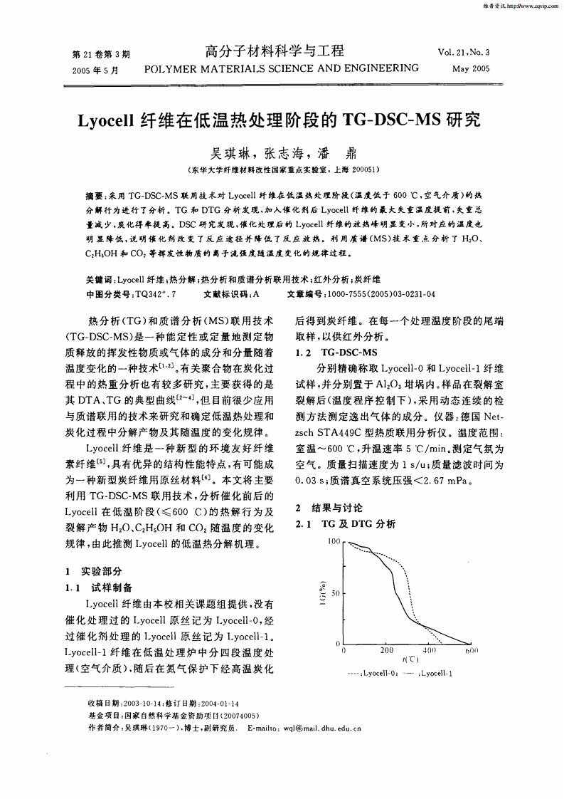 Lyocell纤维在低温热处理阶段的TG-DSC-MS研究.pdf