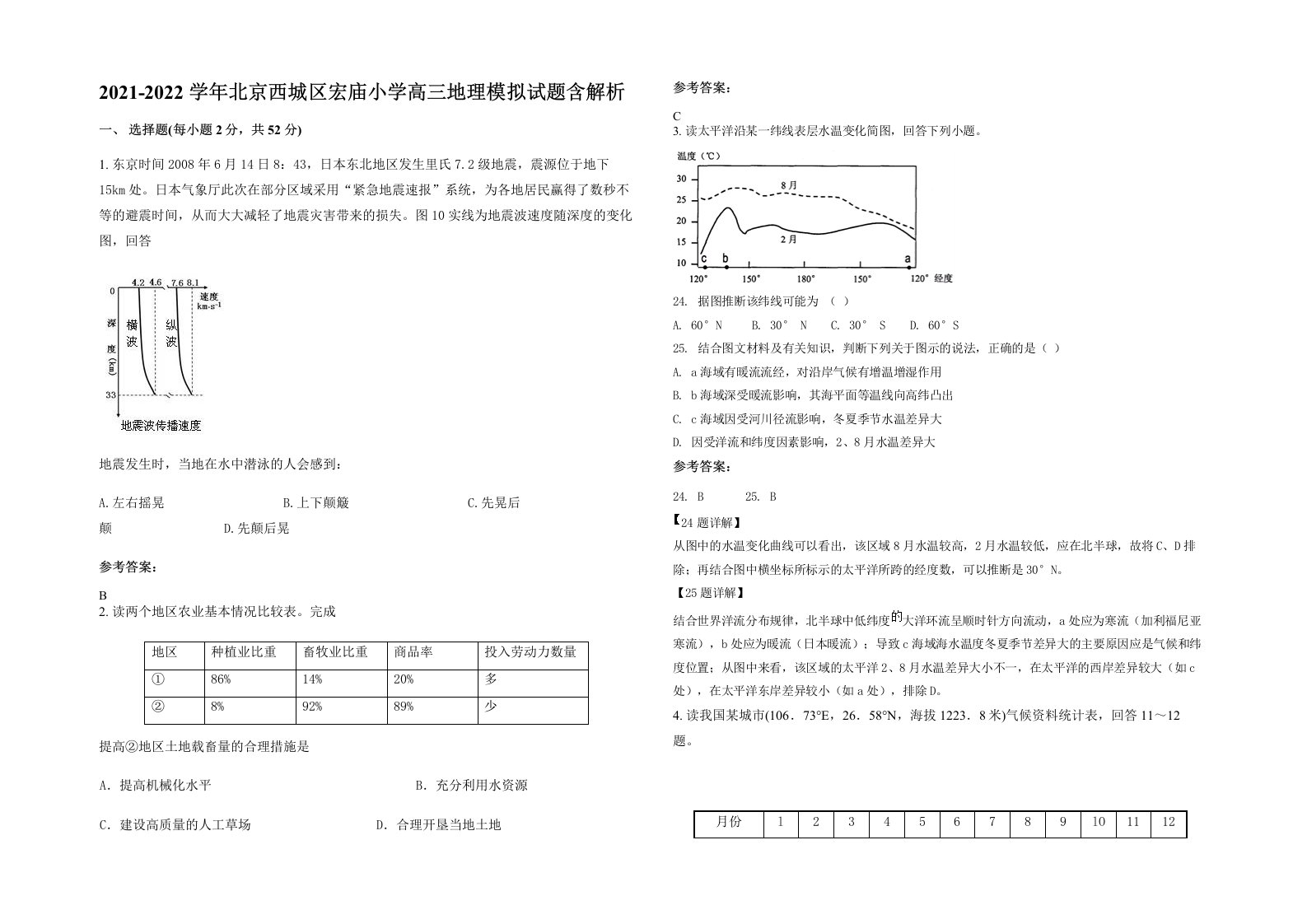 2021-2022学年北京西城区宏庙小学高三地理模拟试题含解析