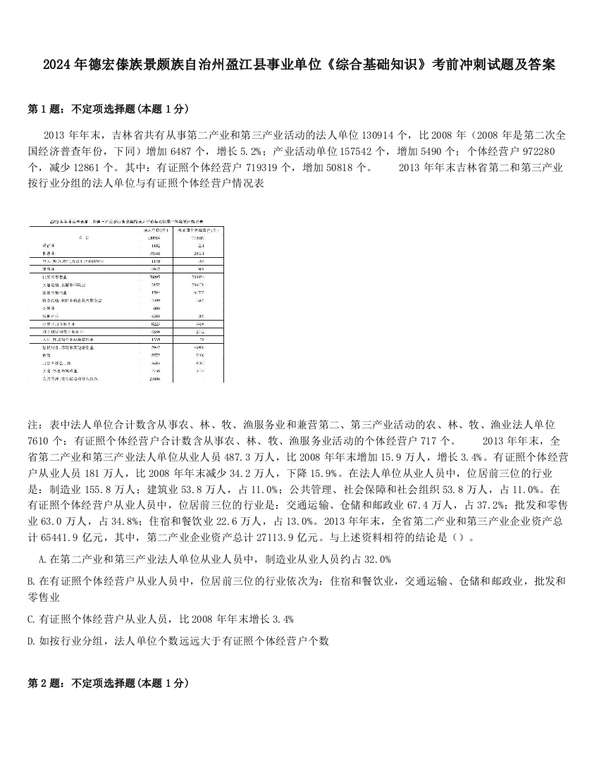 2024年德宏傣族景颇族自治州盈江县事业单位《综合基础知识》考前冲刺试题及答案